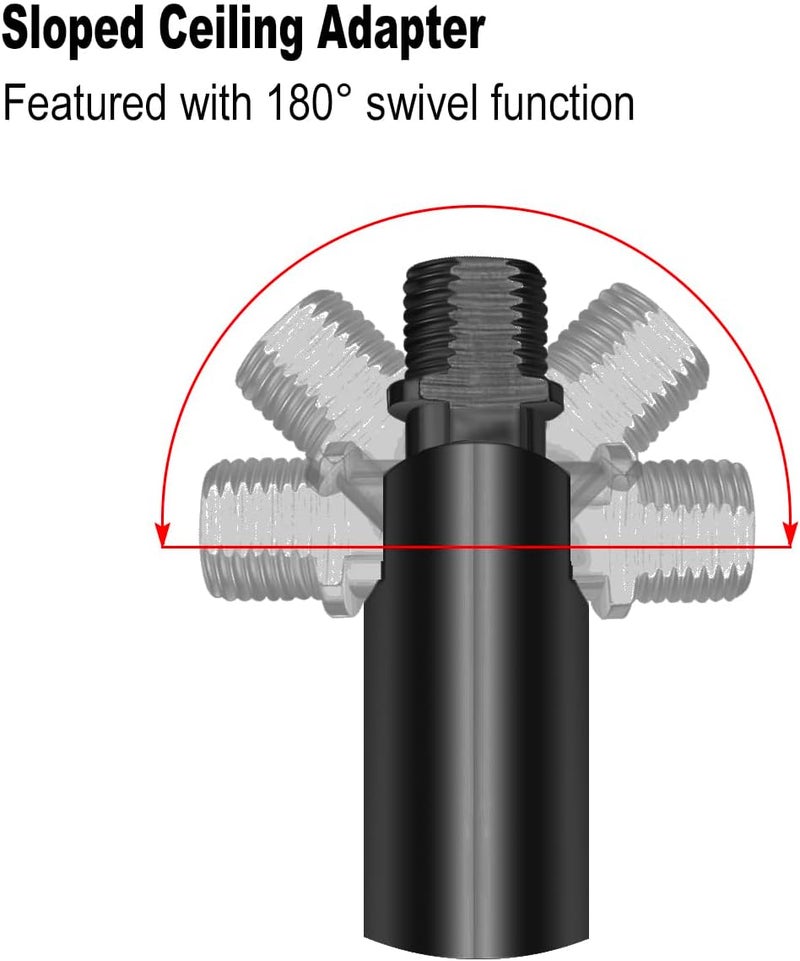 MAYOMAJO 4 Pieces 12-inch M10 Threaded Extension Poles Lighting Fixture Downrods Stems & 180 Degrees Sloped Ceiling Adapter Kits for Pendant Light, Island Lighting, Chandeliers (Black) - Image 5